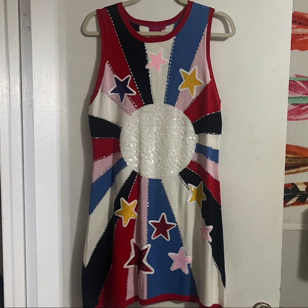 QUEEN OF SPARKLES Multicolor Starburst Sequin Panel Dress